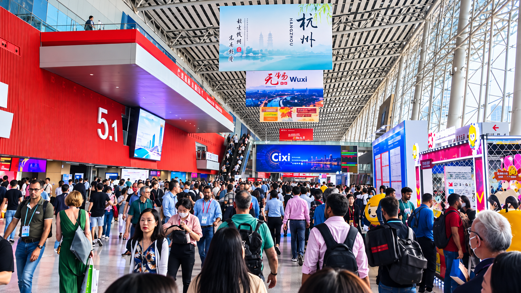 Empresários e fornecedores nos pavilhões da Canton Fair