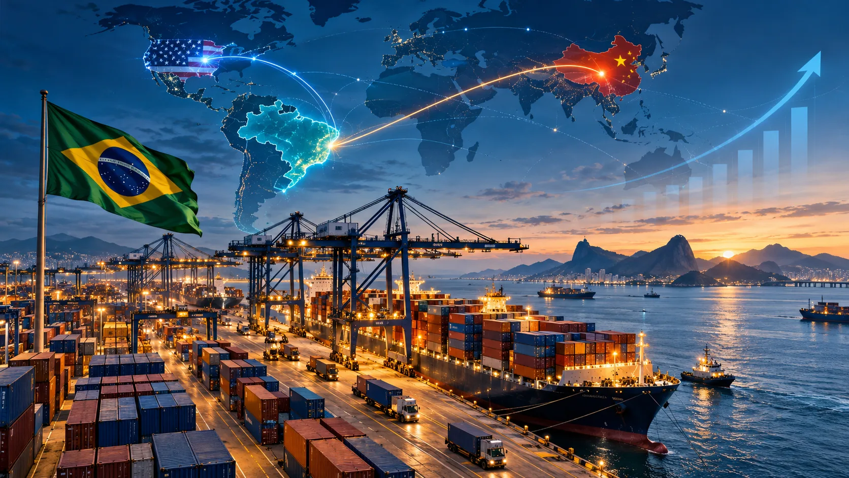 Relações do Brasil com EUA e China e crescimento de 33,5% das exportações brasileiras em outubro de 2026