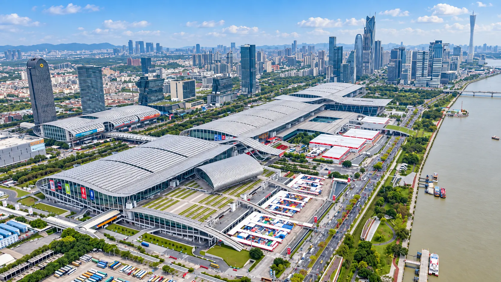 Vista aérea do complexo da Canton Fair em Guangzhou
