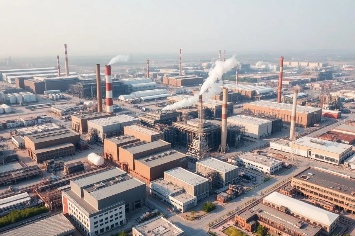 Zona industrial chinesa com fábricas