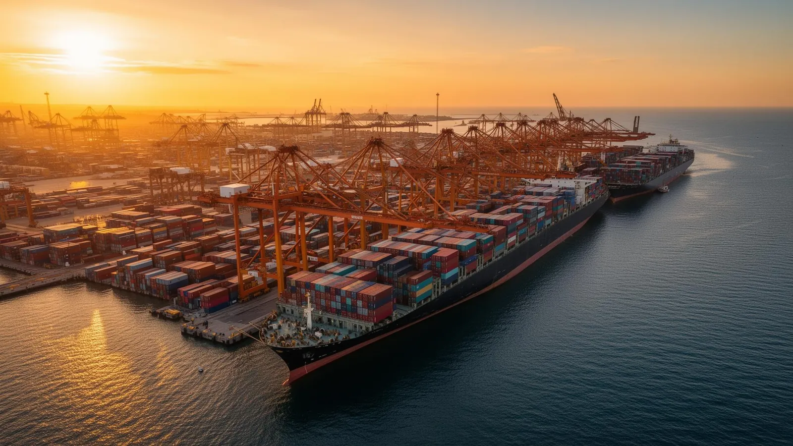 Porto internacional com navios de carga